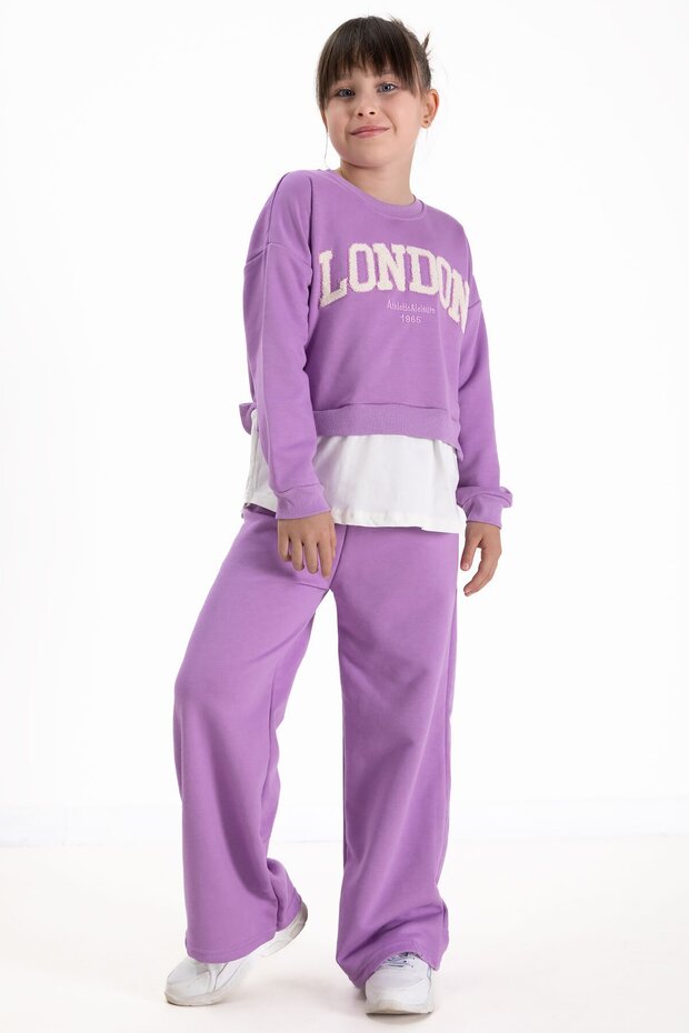 Mor London Written Embroidered Girls' Wide Leg Tracksuit Set 22725