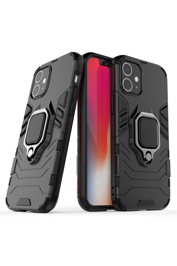 Armor Ring Case for Apple iPhone 12 Mini, Army Shield, Magnetic Ring, Rugged, Titanium Black - 1
