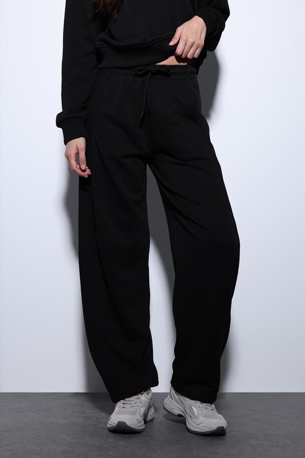 Siyah Basic Düz Paça Kadın Eşofman Altı - 1