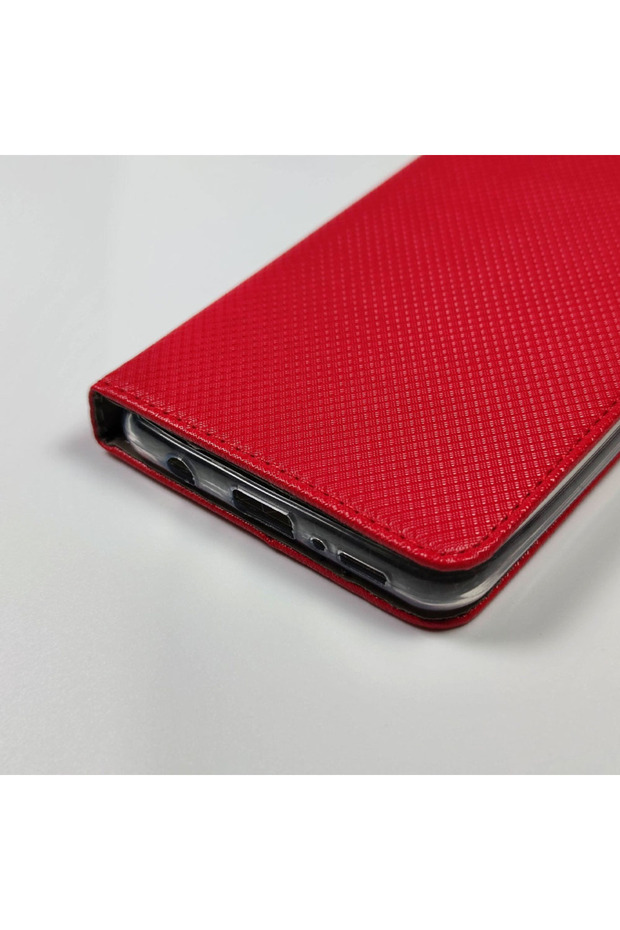 Leather Flip Case for Apple iPhone 15, Texture Design, Wallet Pocket, Red - 3