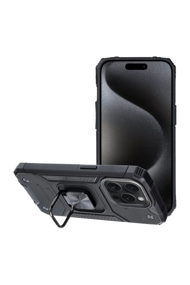 Armor Ring Case for Apple iPhone 15 Plus, Ring Support, Rugged Durable Case, Titanium Black - 2