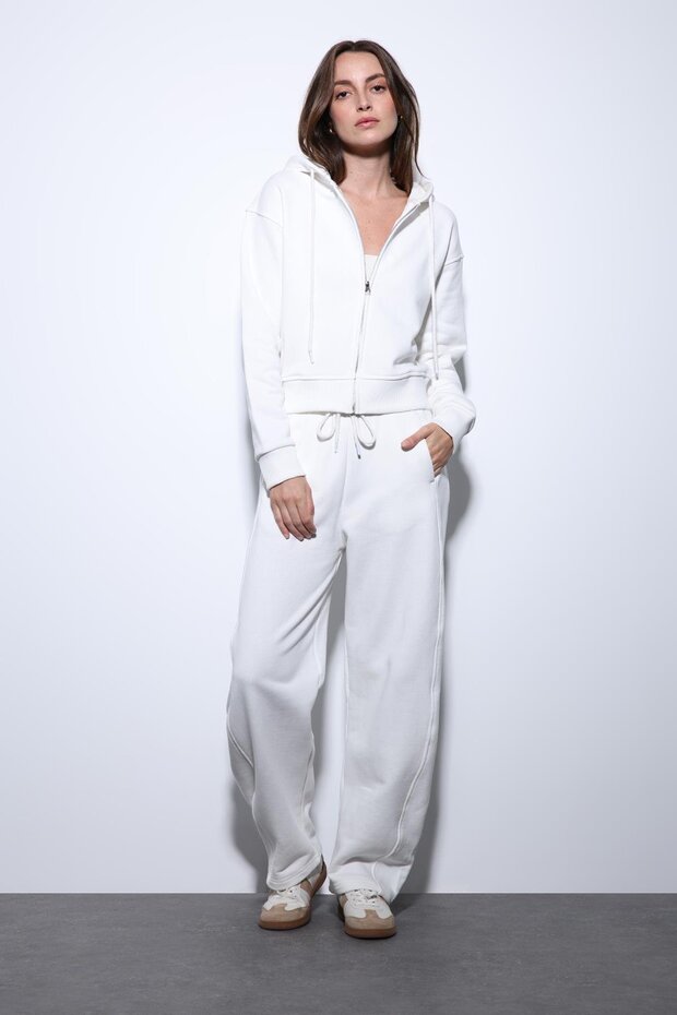 Ekru Basic Düz Paça Kadın Eşofman Altı - 2