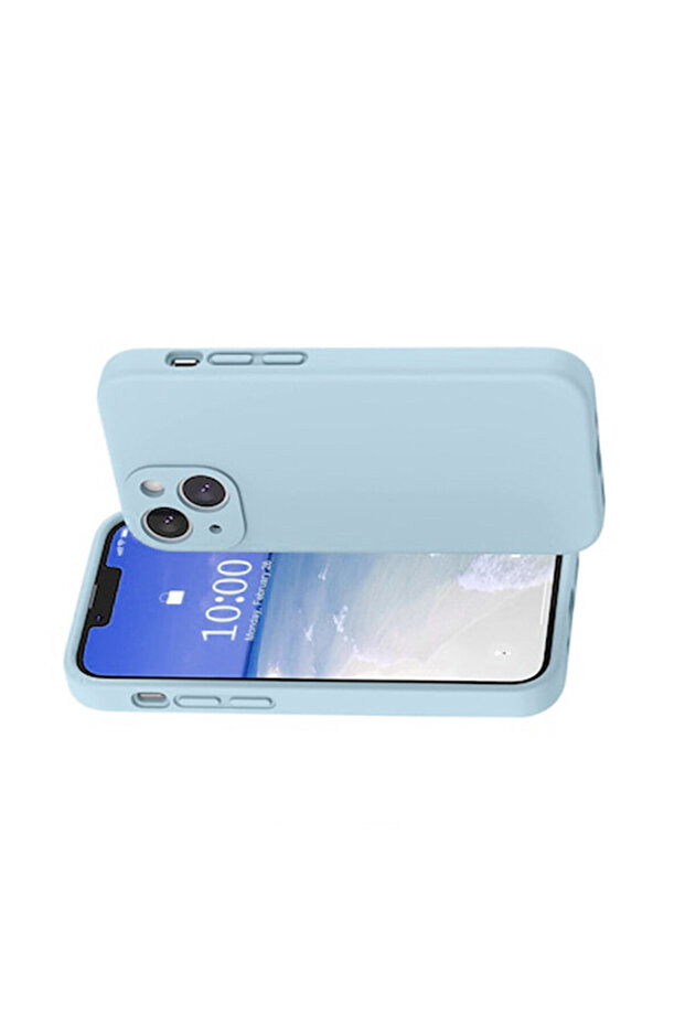 Silicone Case for Apple iPhone 14, Microfiber Interior, Light Blue - 2
