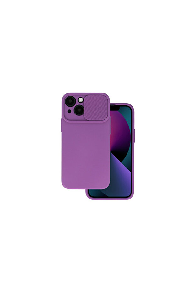 Silicone Case for iPhone 14, Silicone, Microfiber, Camera Protection, Camshield, Purple - 1