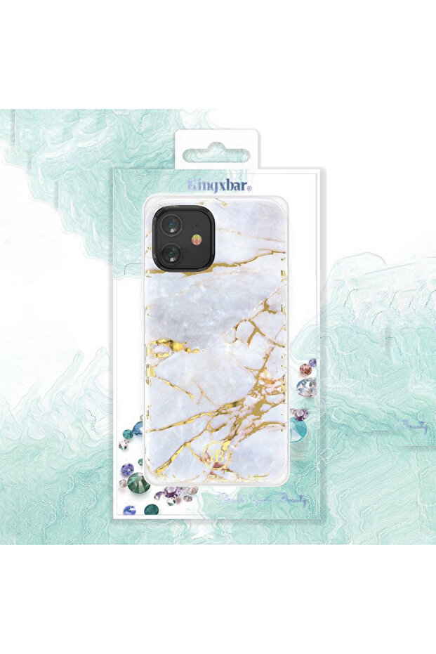 Apple iPhone 12 Precious Marble Case, Elegant Design, Tech White - 3
