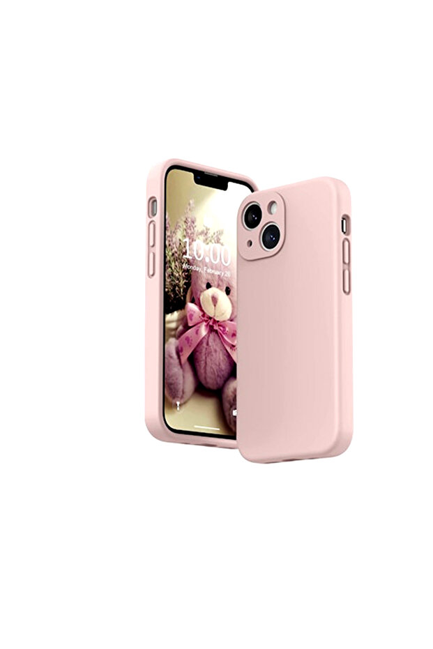 Silicone Case for Apple iPhone 14, Microfiber Interior, Pink - 1