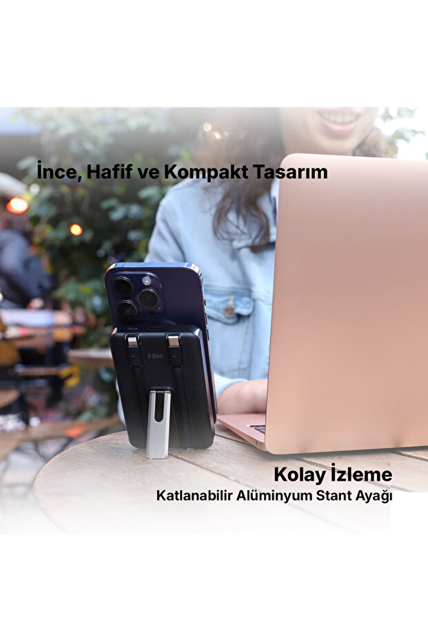 ReCharger M 10.000mAh MagSafe Uyumlu PD 20W Lightning ve USB-C Dahili Kablolu Stantlı 2BB237S - 4