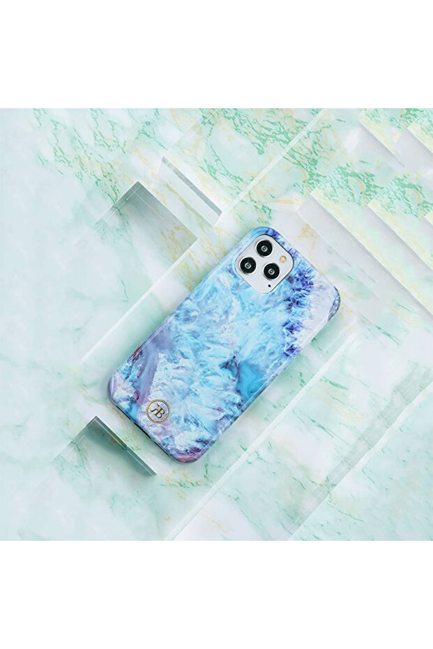 Apple iPhone 12 Precious Marble Case, Elegant Design, Tech Blue - 6