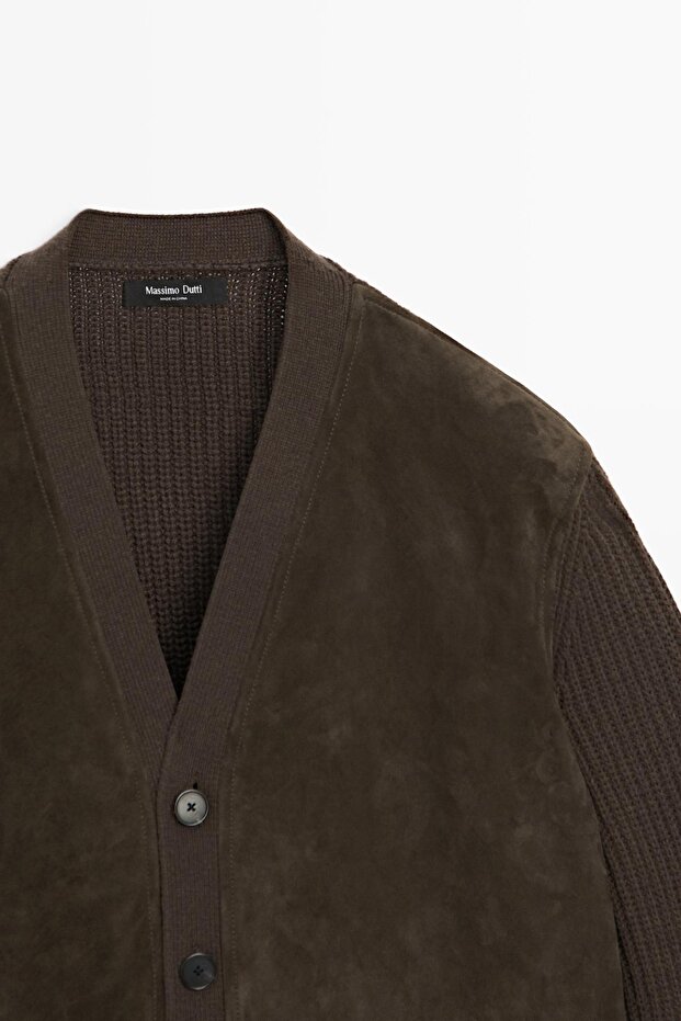 Yün ve deri karışımlı triko hırka - 6