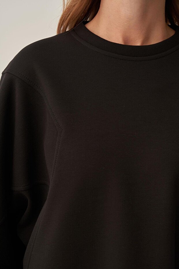 Siyah-Oversize İnterlok Sweat - 5
