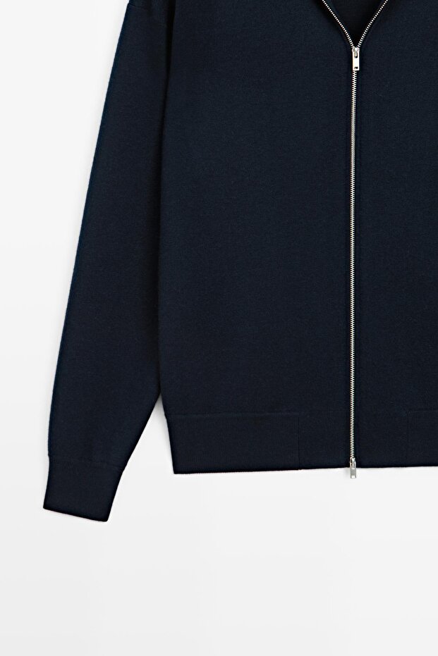 Pamuklu yün fermuarlı hırka - 3