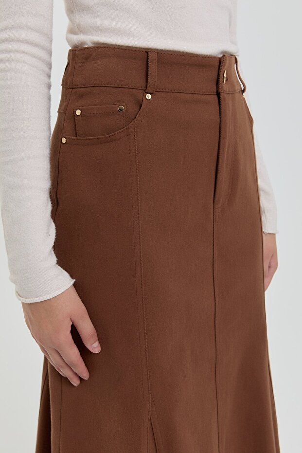 Gabardin 8 Panel Etek Kahve - 3