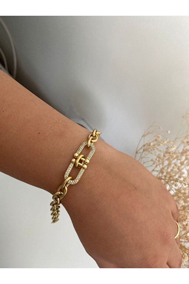 Modern Steel Bracelet with Zircon Stone