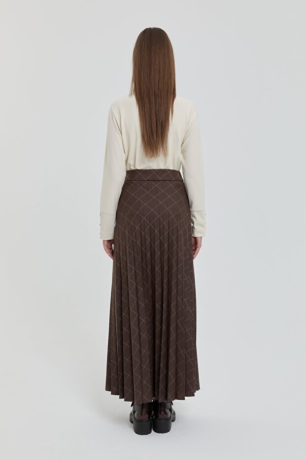 Ekose Piliseli Etek Kahve - 4