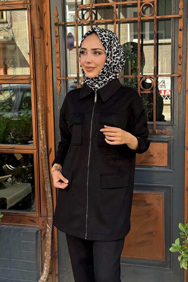 Taşlı Süet Pantolonlu Takım MA24.34 Siyah - 3