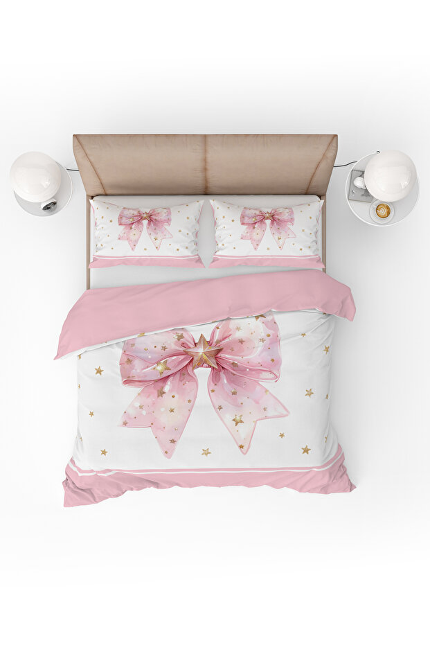 Stylish Ribbon Bow Butterfly Patterned Double Bedding Set