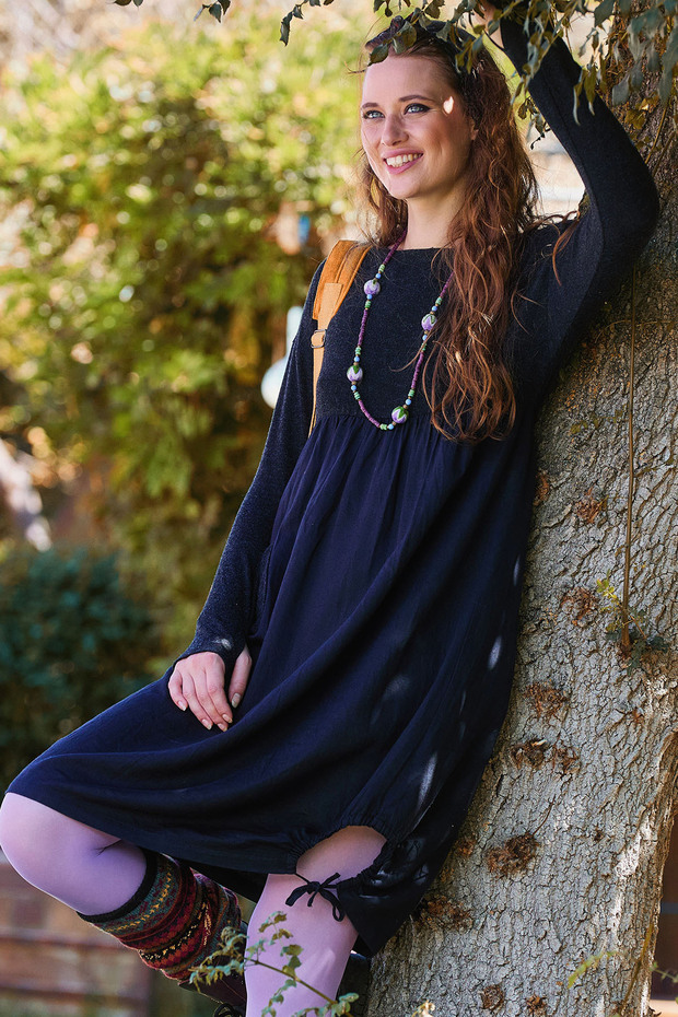 Crew Neck Pocketed Fingerless Winter Dress