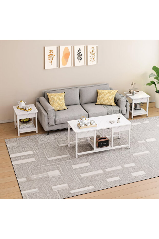 3-piece nesting coffee tables, stackable side tables, TV stand, open storage - 1