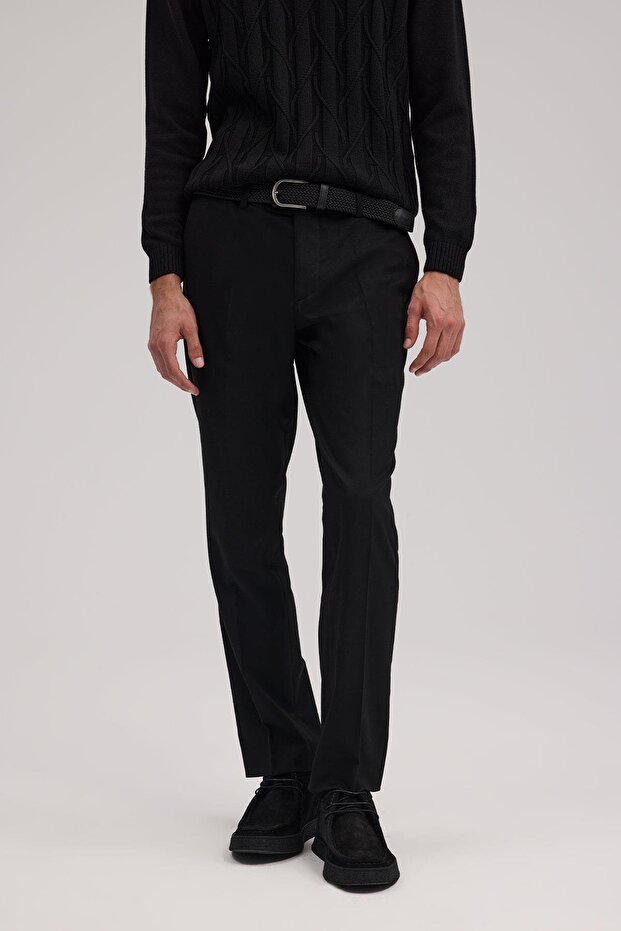 Black Regular Fit Fabric Trousers