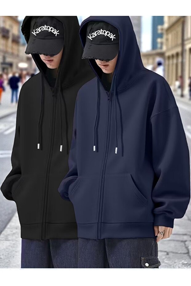2-Piece Hooded Unisex Zippered Sweatshirt / Cardigan
