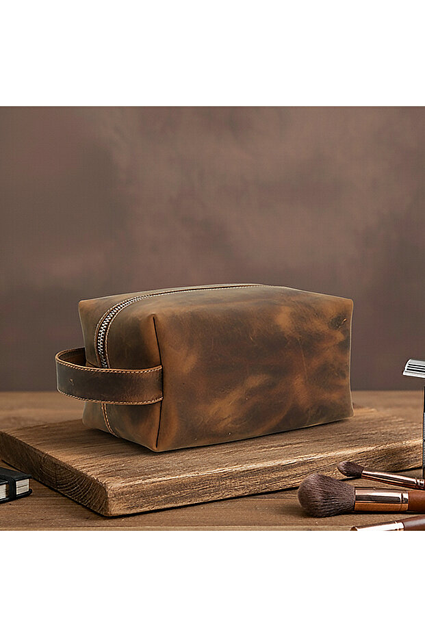 Luqa Leather LUQA Deri | Hakiki Deri Seyahat Çantası | El Yapımı Bakım Organizeri | Erkek Kadın Makyaj Çanta