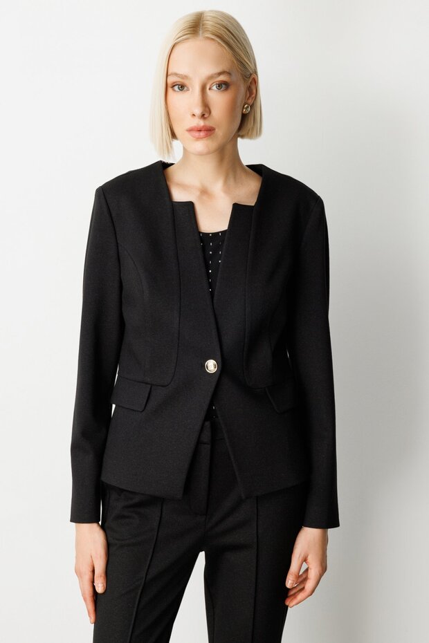 Single Button Decorative Flap Pocket Jacket - 1