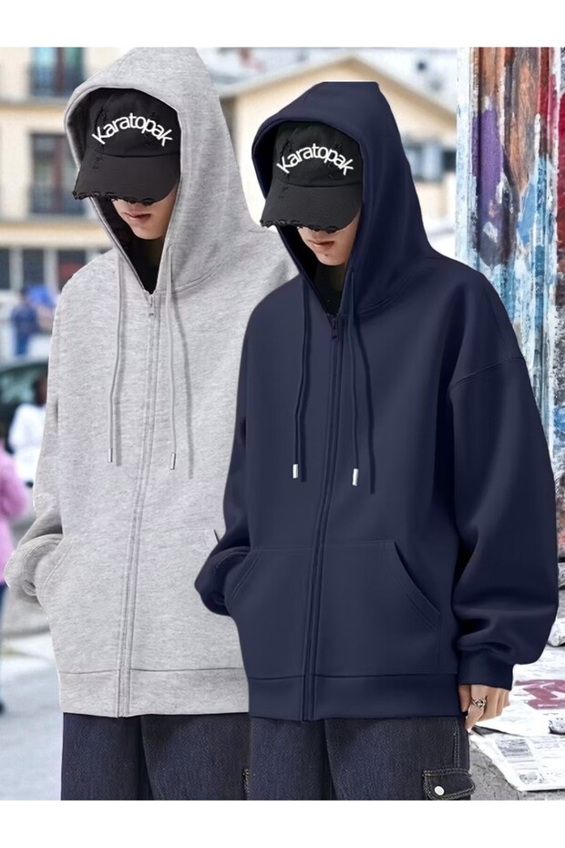 2-Piece Hooded Unisex Zippered Sweatshirt / Cardigan