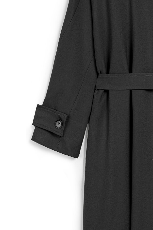 Astarlı Klasik Trenç Siyah - 4