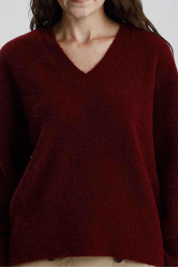 V Yaka Kadın Triko Kazak - 2