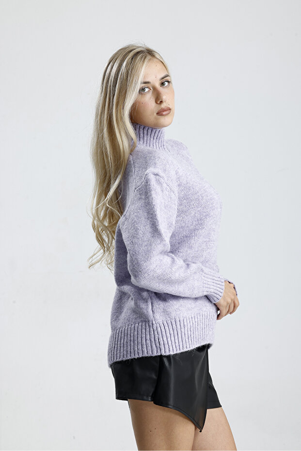 Dik Yaka Kadın Triko Kazak - 8