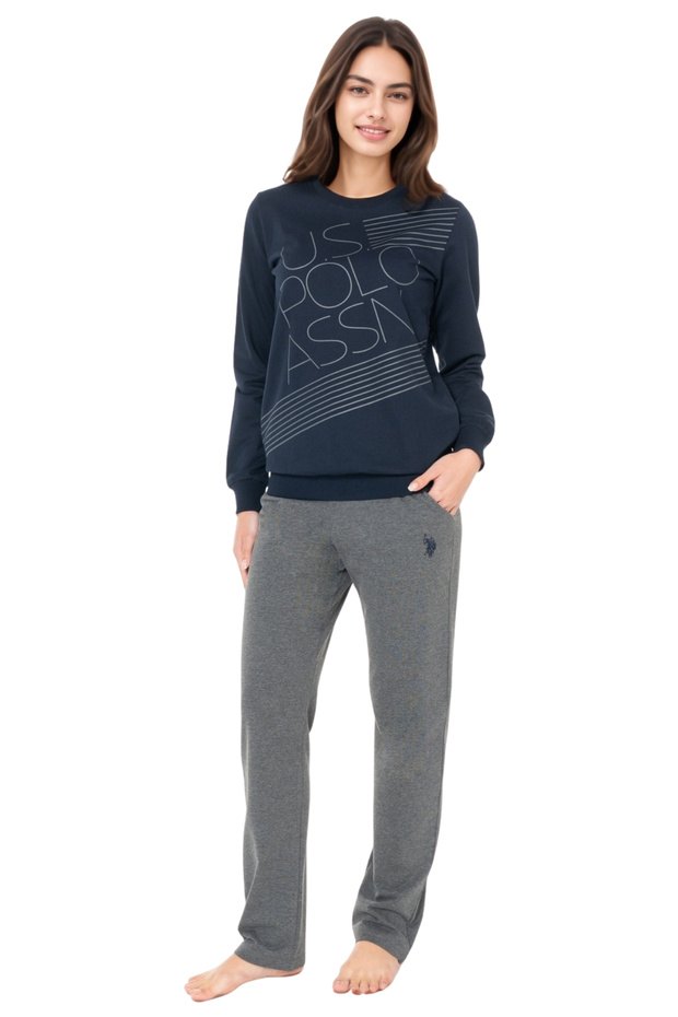 Women's Navy Blue Long Sleeve Pajama Set – Cotton Comfortable Home & Sleep Set
