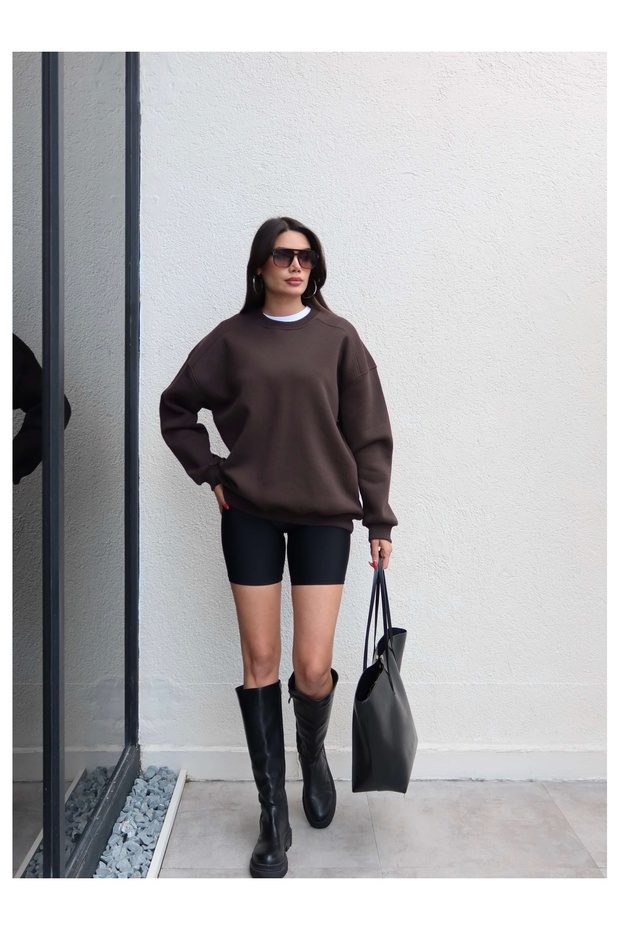 Acı Kahve Oversize Şardonlu Sweatshirt - 6
