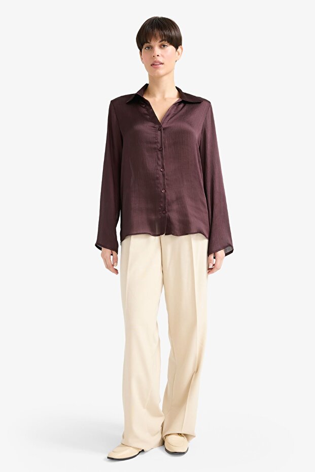 Regular Fit Saten Uzun Kollu Gömlek G1924AX25AU - 2