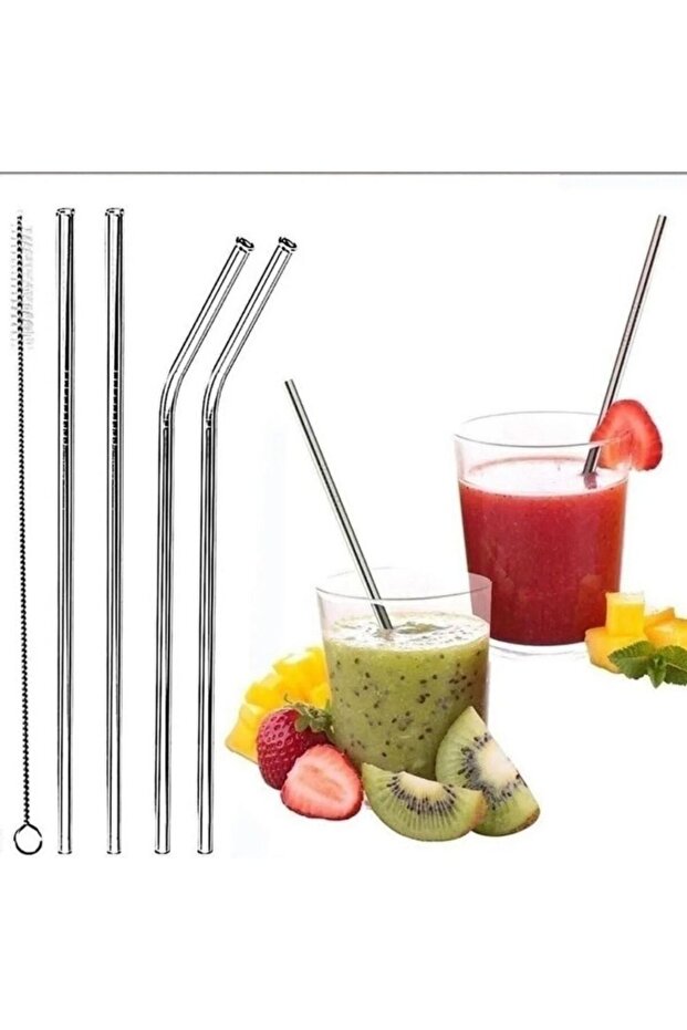 4-Piece Stainless Steel Straw Set with Cleaning Brush – Eco-Friendly and Durable