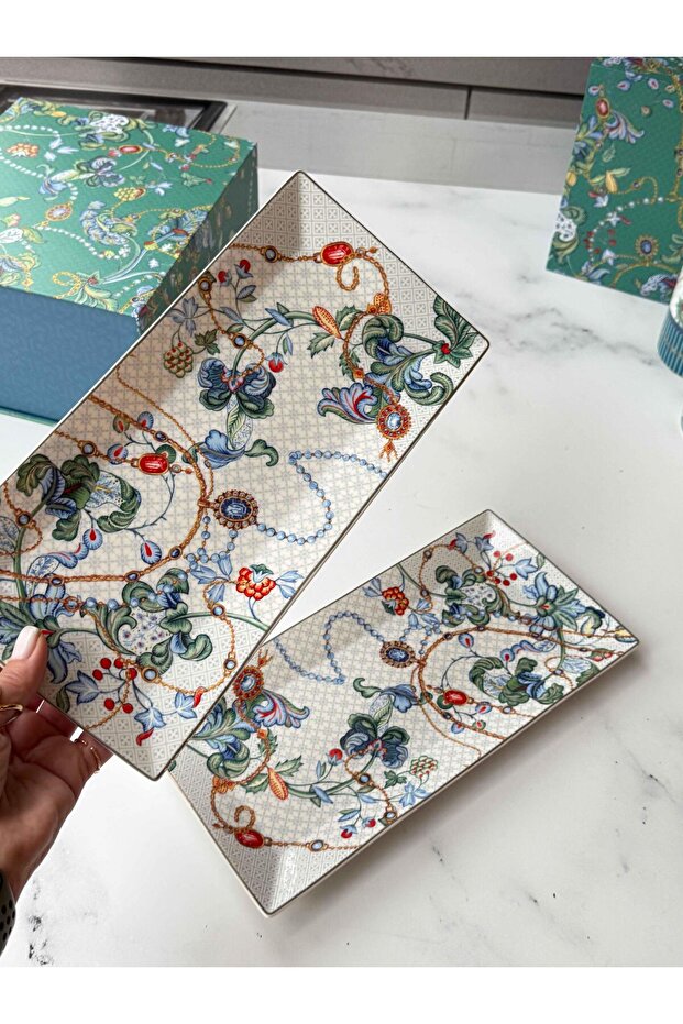 طبق تقديم مستطيل أزر من طراز أزور، طقم من قطعتين كبير - 2