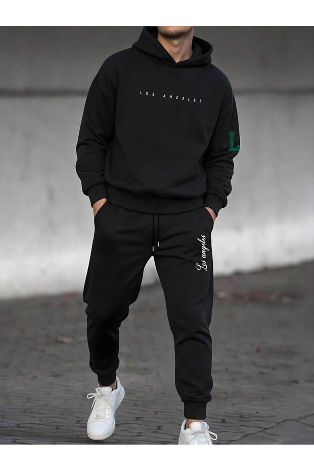 Sportswear Two Piece Hooded Sweatshirt and Pants Set for Men