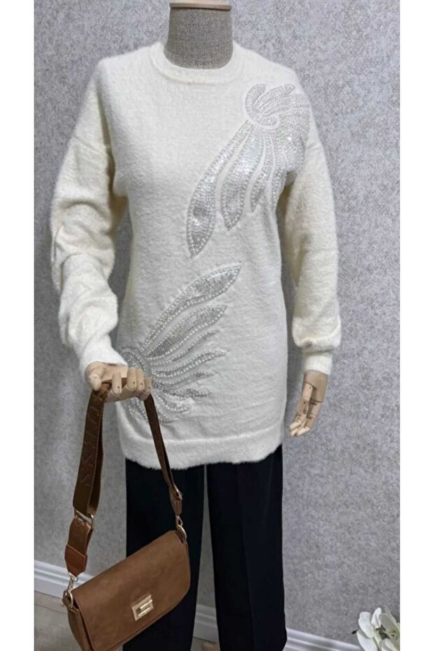 Angora Beaded Crew Neck Tunic