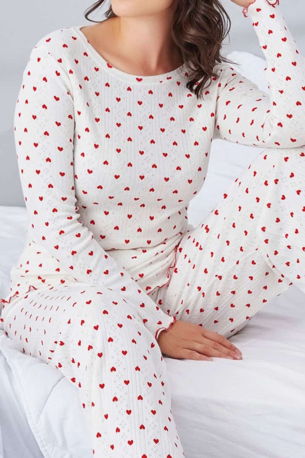 Saf %100 Pamuk Uzun Kol Kadın Pijama Takımı - 1