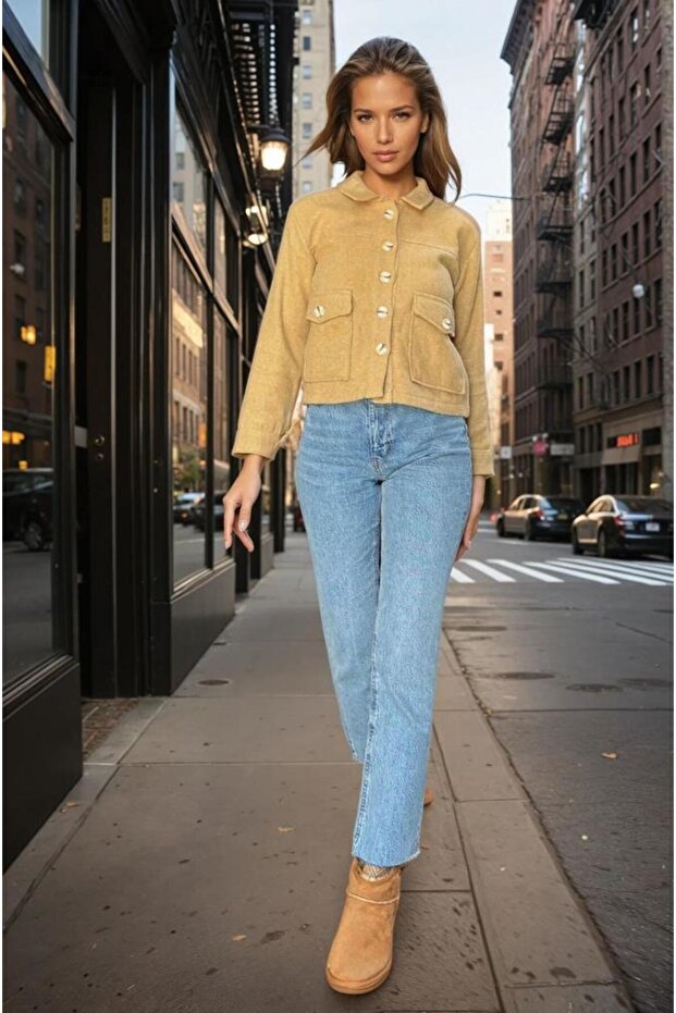 Women's Melton Jacket – Buttoned, Double Pocketed , Classic Collar, Casual Stylish Style 700-3291275