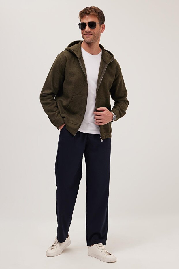 Men's Relax Fit Comfortable Cut Zippered Double Pocket Hooded Khaki Jacket Shirt - 4