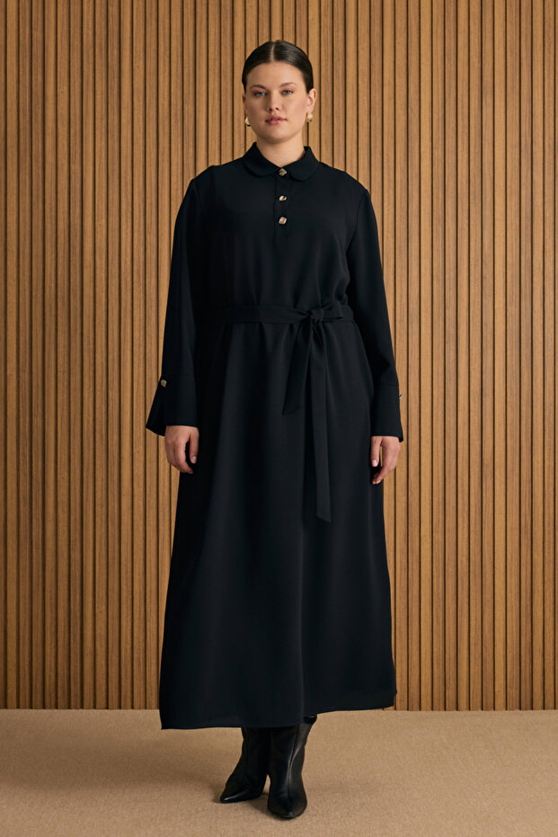 Yakası Düğmeli Elbise - 3