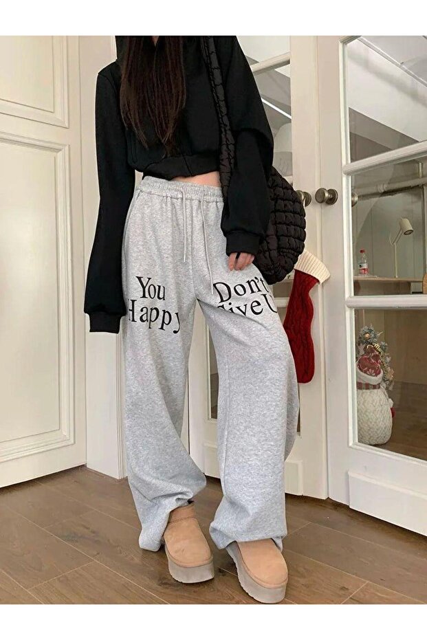 Kadın Happy Give Up Baskılı Eşofman Altı - 3