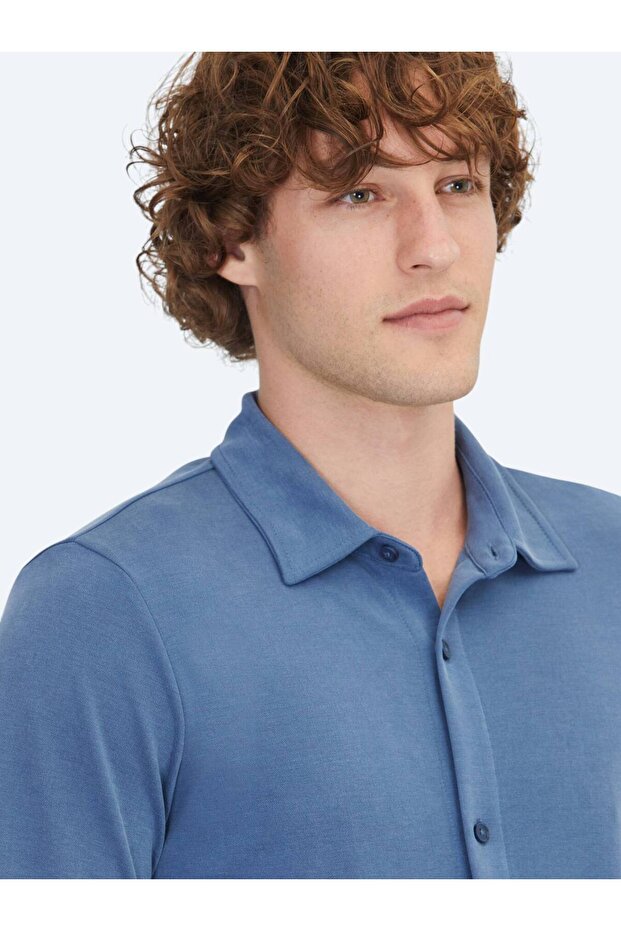 Mavi Düz Regular Fit Casual Gömlek - 3