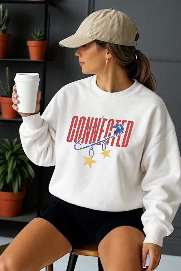 Unisex Long Sleeve Connected Transfer Printed Crew Neck Sweatshirt