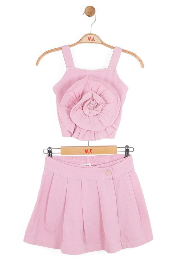 Girl's 8-14 Years Old Crop-Shorts Skirt Two-Piece Set 18304 Pink