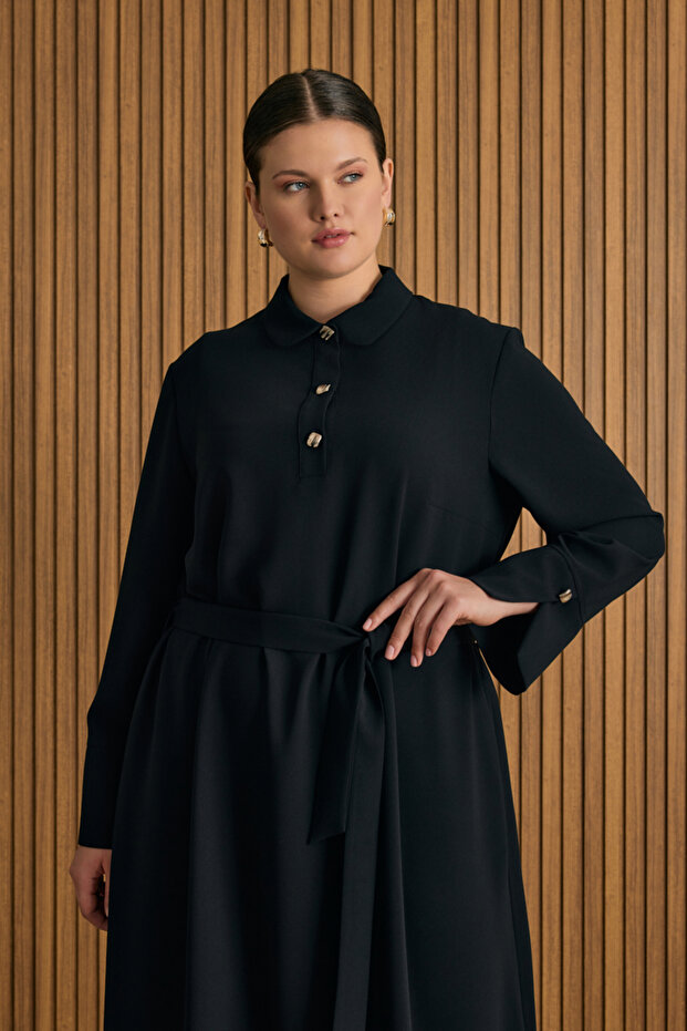 Yakası Düğmeli Elbise - 2