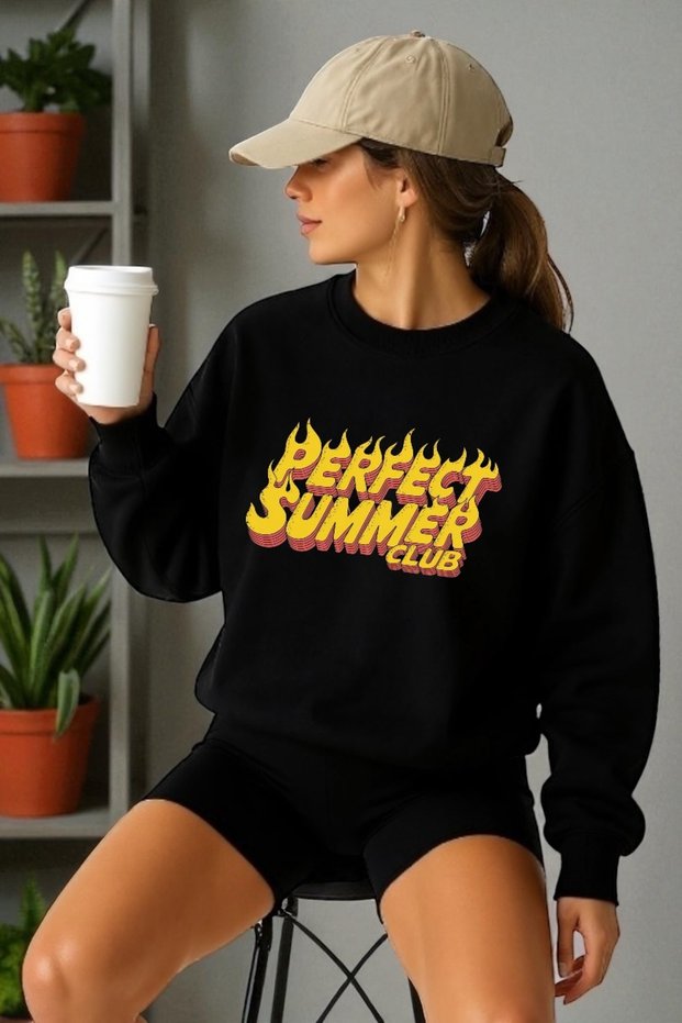 Unisex Long Sleeve Perfect Summer Transfer Printed Crew Neck Sweatshirt