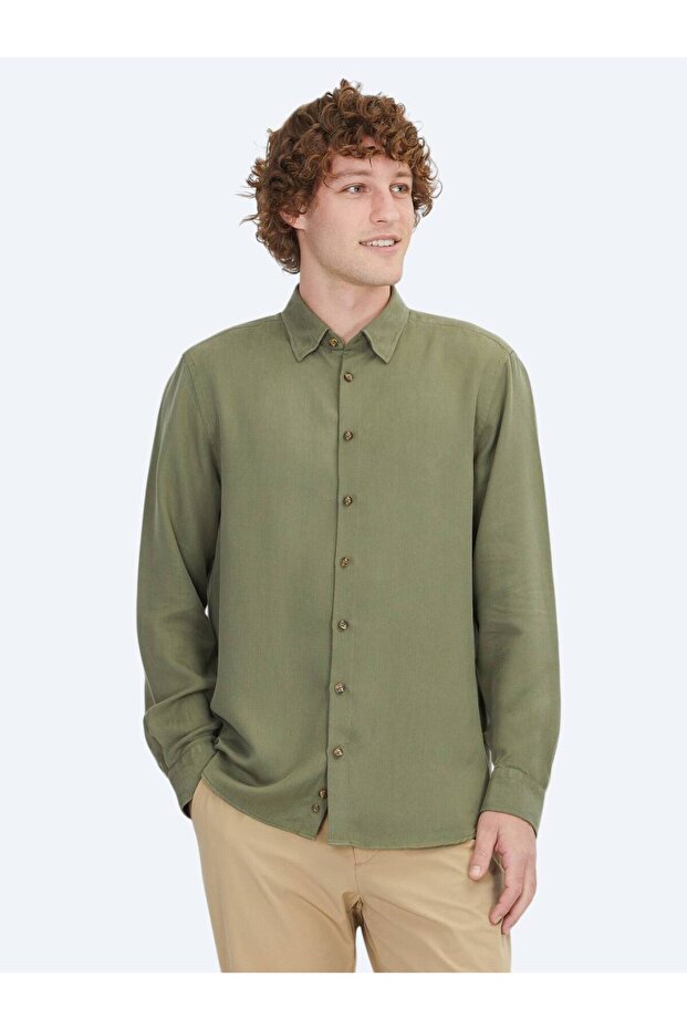 Haki Regular Fit Dokuma Casual Gömlek - 1