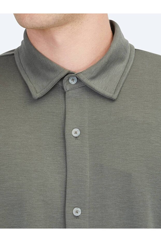 Haki Düz Regular Fit Casual Gömlek - 5