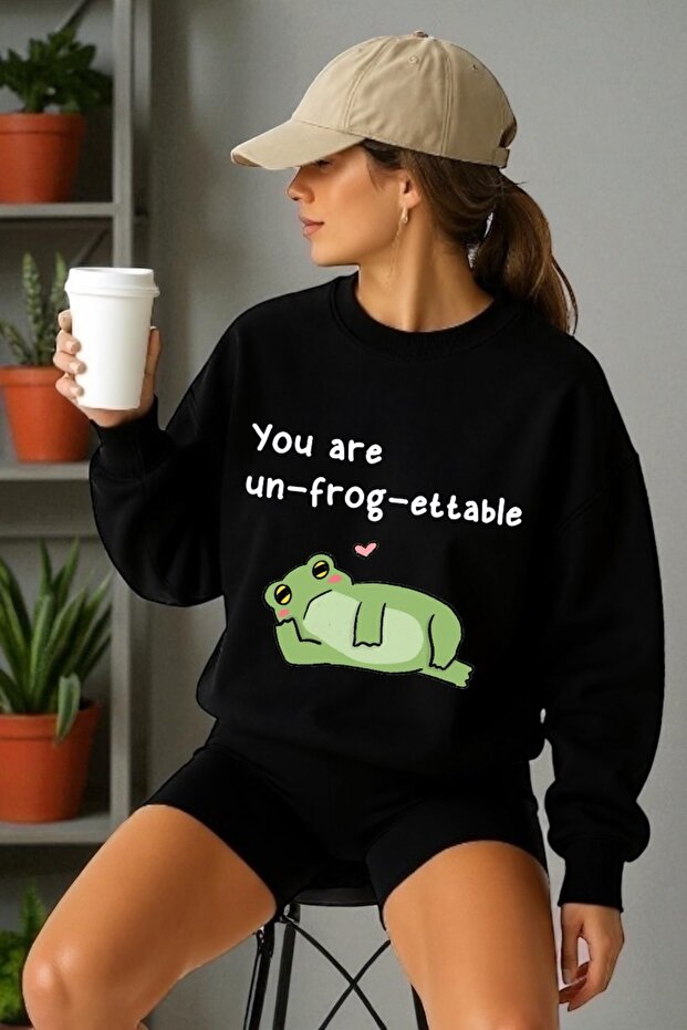 Unisex Long Sleeve Frog Stretching Transfer Printed Crew Neck Sweatshirt